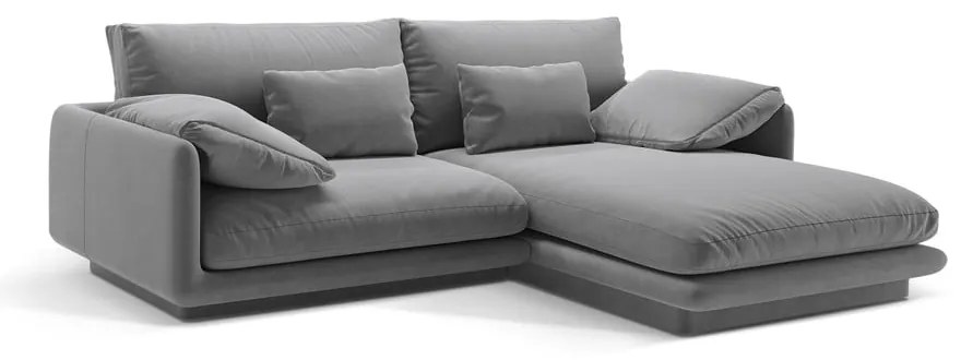 Világosszürke bársony sarokkanapé (jobb oldali-heverő résszel) Torino – Micadoni