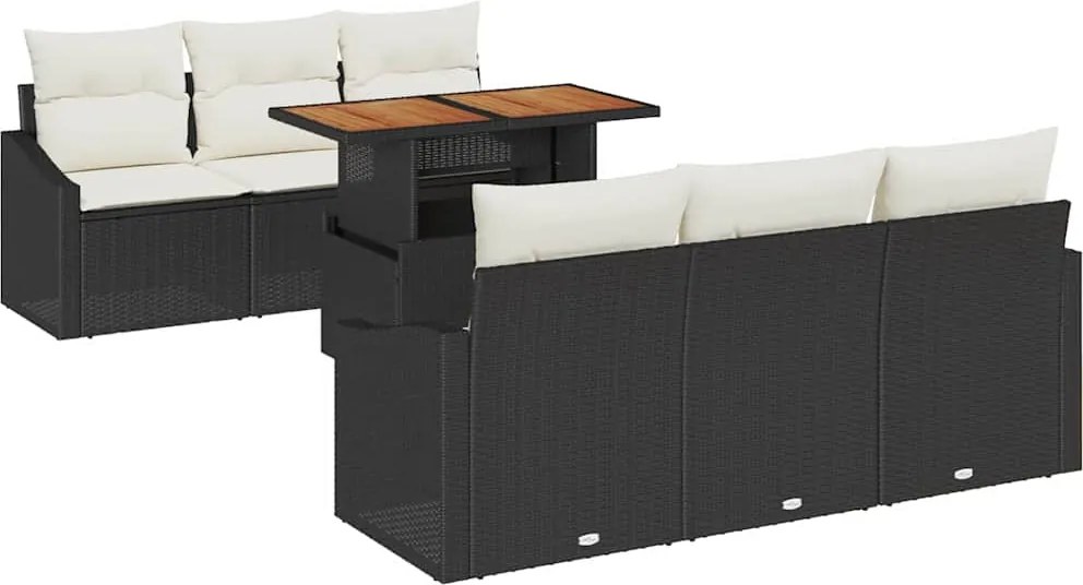 vidaXL Kerti Kanapé Szett tárolóval 7 pcs Fekete Poli rattan