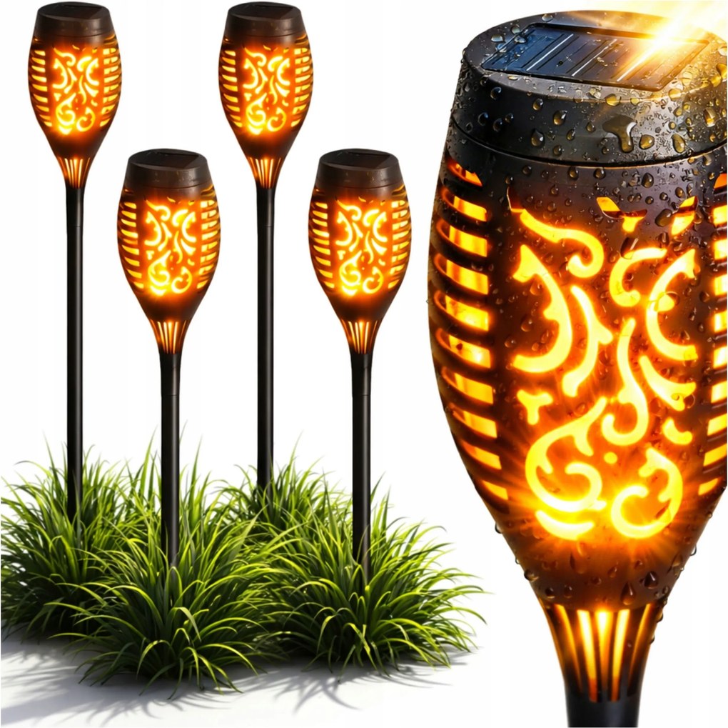 Napelemes Kerti Lámpa Led Beszúrható Fáklya Szürkület Érzékelővel 4 Db