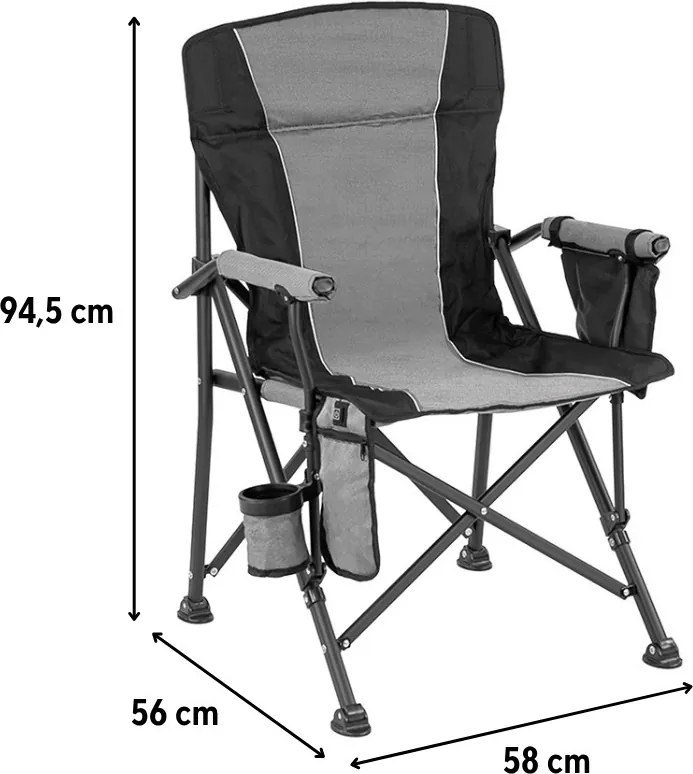 Leziter Premium fűthető karfás horgász szék pohártartóval szürke