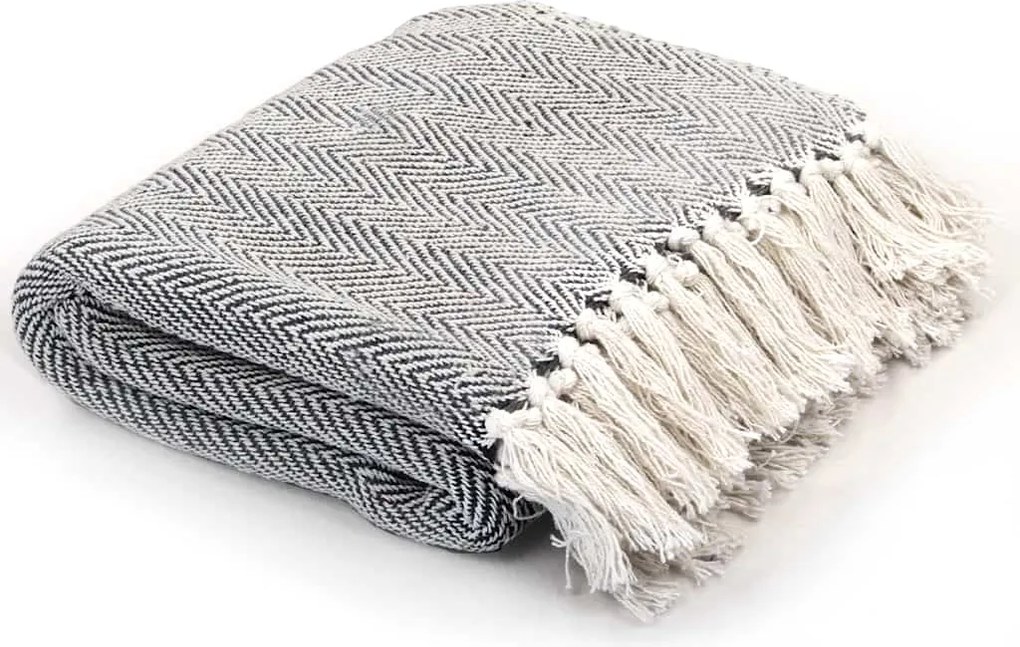 vidaXL tengerészkék pamut pléd halszálka mintával 125 x 150 cm