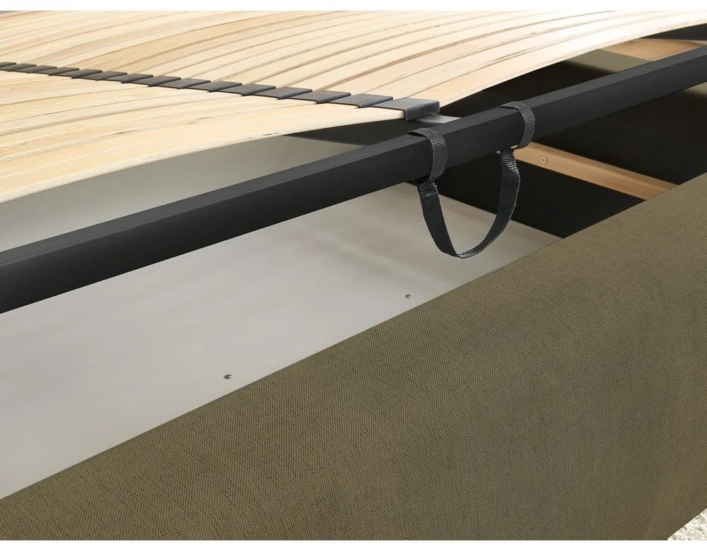 Sötétzöld kárpitozott franciaágy tárolóhellyel, ágyráccsal 160x200 cm Jagna – Bobochic Paris