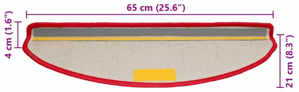 10 db piros, félkör alakú, nagy lépcsőszőnyeg 65 x 21 x 4 cm