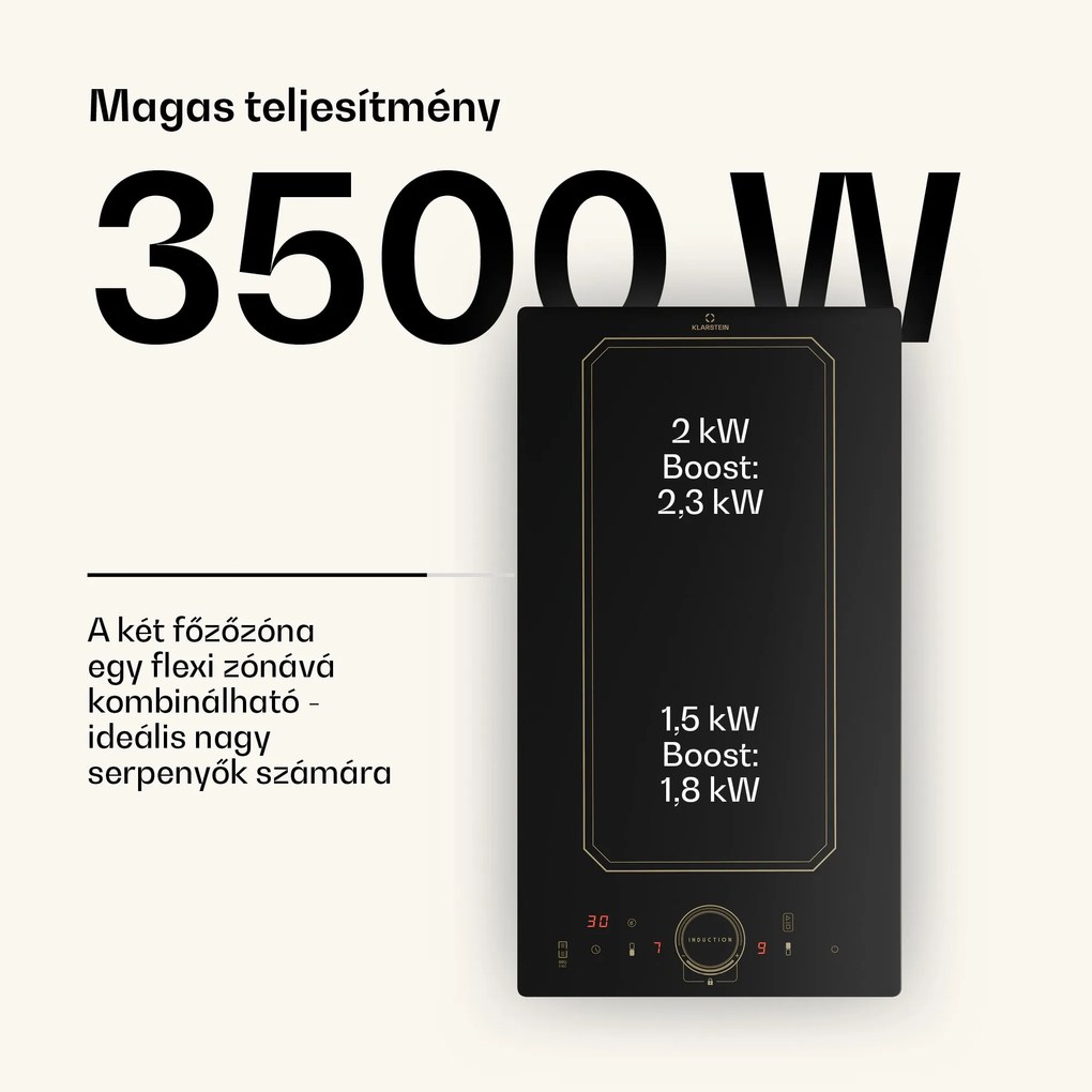 Klarstein Victoria Domino, beépített indukciós főzőlap, 3500 W, Flexzone, időzítő