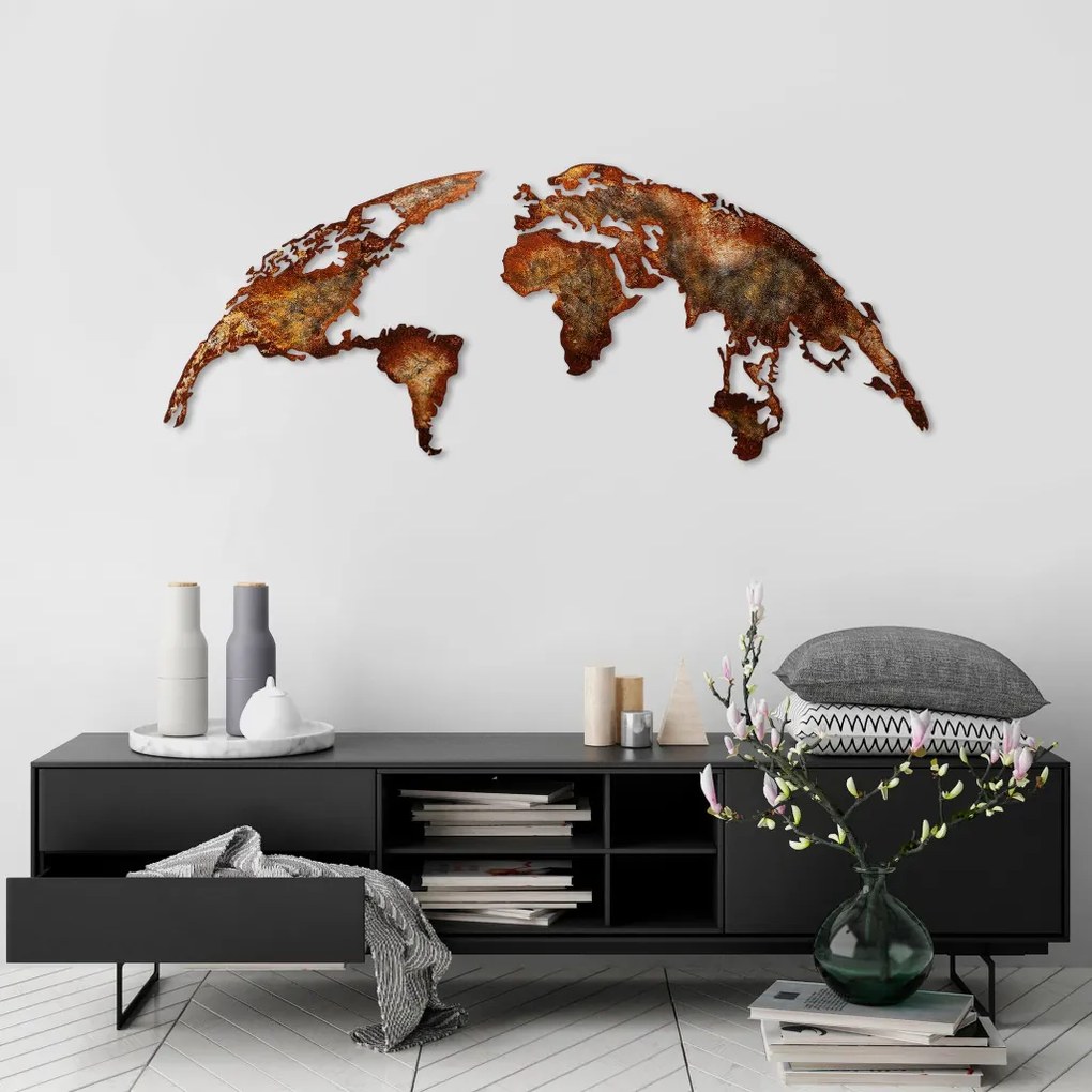 World Map Medium - 1 fém világtérkép faldekoráció