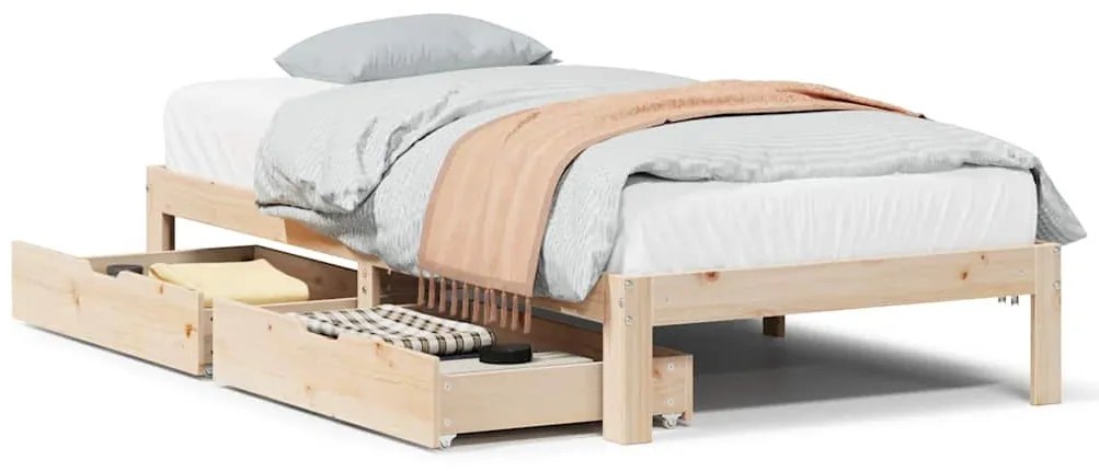 vidaXL tömör fenyőfa ágykeret fiókokkal 100 x 200 cm