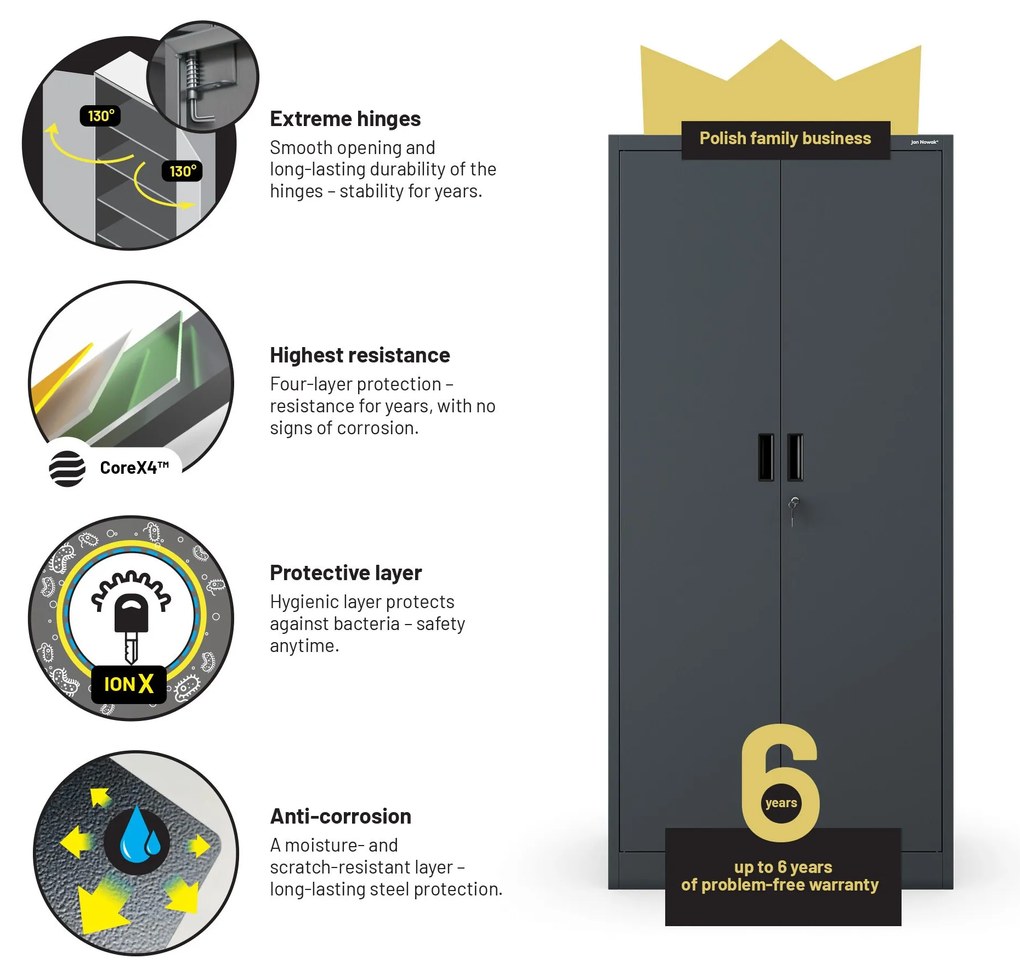 Fém szekrény JAN Compact 1750 x 800 x 400 mm, antracit