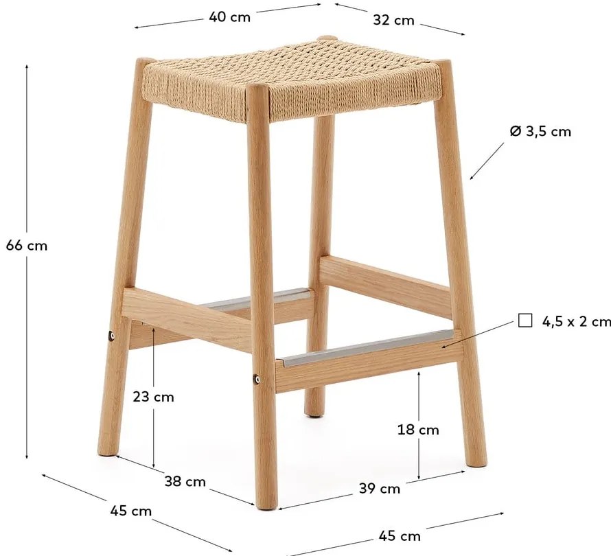 Natúr színű tölgyfa bárszék szett 2 db-os (ülésmagasság 66 cm) Yalia – Kave Home