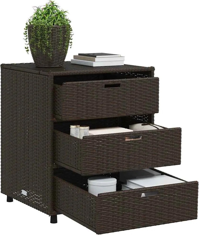 vidaXL barna polyrattan kerti tárolószekrény 55 x 59 x 69 cm