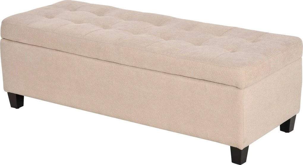 HOMCOM Párna, Kárpitozott Tároló Pad, Ágy Pad Fedéllel, Vászon Hatású, Ládaszerű Pad, Tároló Pad Nappaliba, Hálószobába, Bézs, 125 x 49 x 41,5 cm | Ao