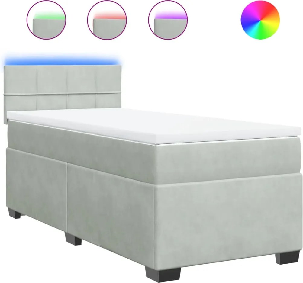 vidaXL világosszürke bársony rugós ágy matraccal 100 x 200 cm