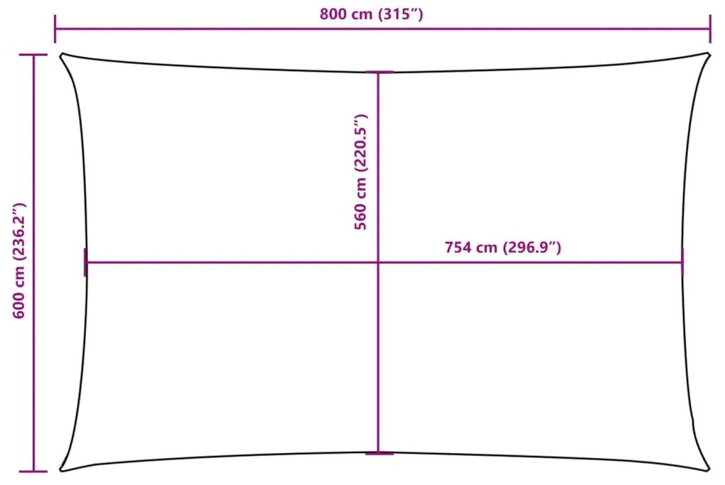 terrakotta téglalap alakú oxford-szövet napvitorla 6 x 8 m