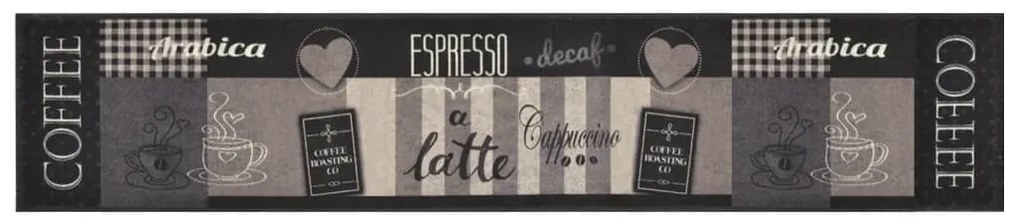 fekete mosható coffee feliratos bársony konyhaszőnyeg 60x300 cm