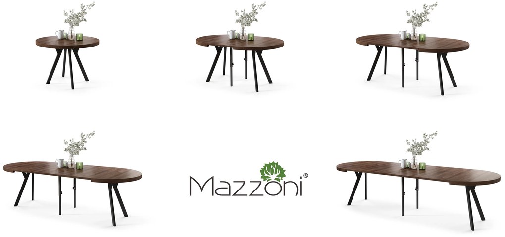 Mazzoni EXPANSO Barna Tölgy/fekete lábak - LOFT/IPARI STÍLUSÚ 310 cm-re BŐVÍTHETŐ NAGY KEREK ASZTAL Ø110 Y LÁBAKKAL