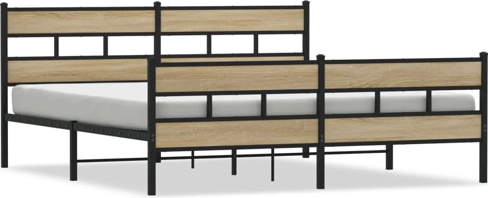 vidaXL sonoma tölgy színű fém ágykeret matrac nélkül 193 x 203 cm