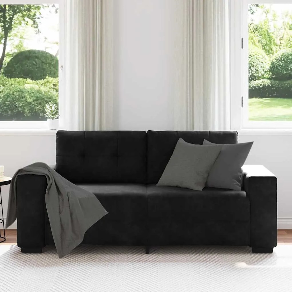 fekete bársony loveseat kanapé 140 cm
