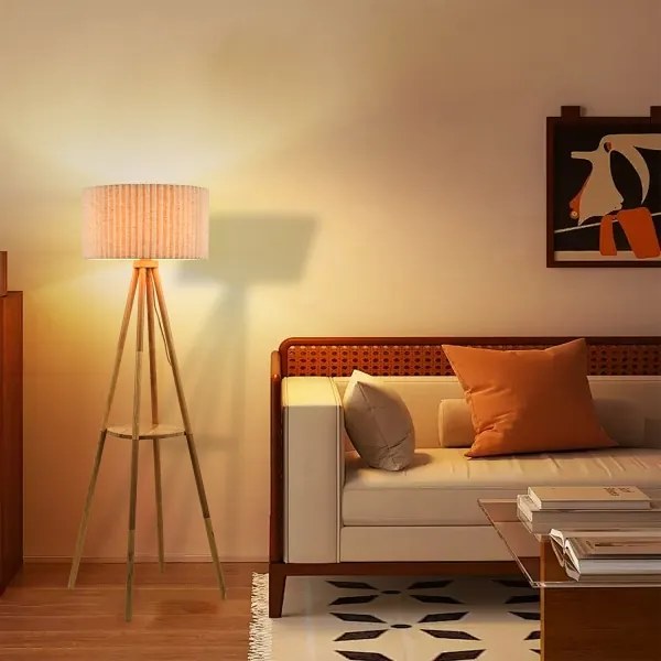 Brilagi - Állólámpa NORDIC WAVE 1xE27/15W/230V kaucsukfa/lenvászon