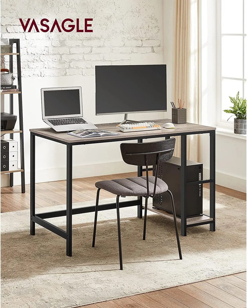 Íróasztal 120x60 cm, számítógépes asztal 2 polccal bal vagy jobb oldalon, greige