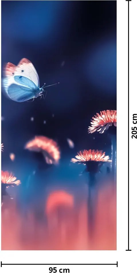 Fotótapéta ajtóra - Pitypang kék pillangóval (95x205cm)