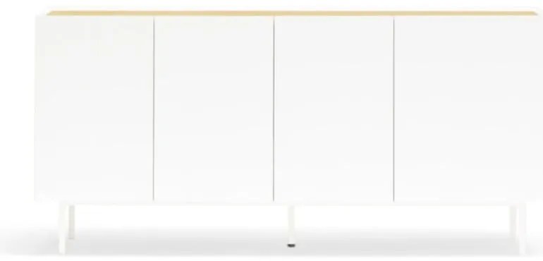 Fehér-natúr színű alacsony komód tölgyfa dekorral 165x78 cm Arista – Teulat