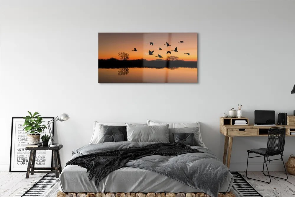 Üvegképek Repülő madarak naplemente 125x50 cm