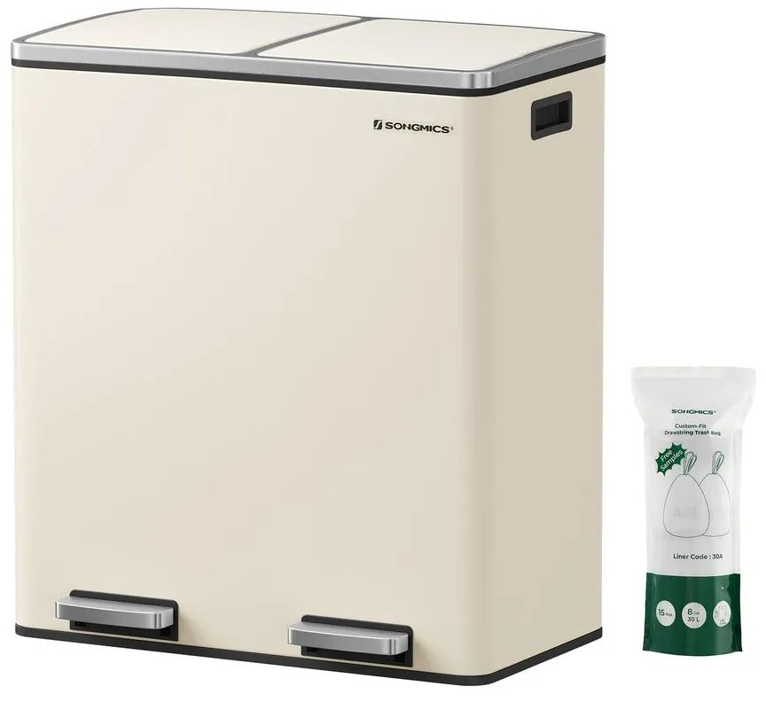 SONGMICS dupla szemetes, 2x30l, krémszínű