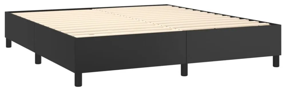 fekete műbőr rugós ágy matraccal és LED-del 160x200 cm