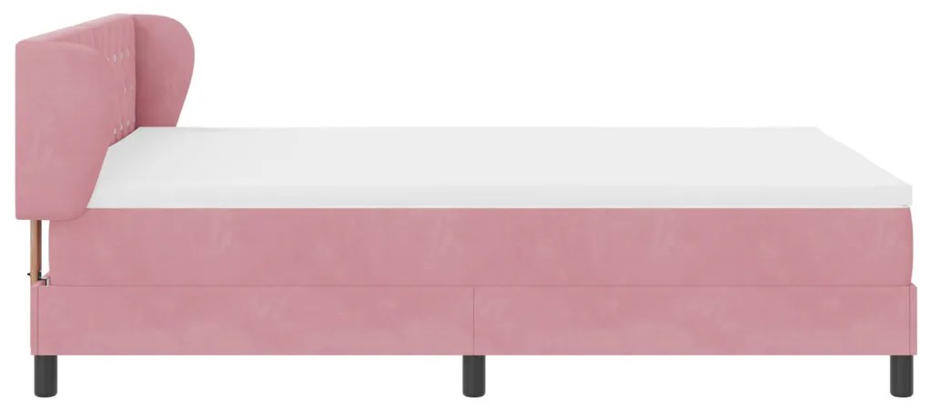 Boxspring Ágy Matrac Nélkül - Rózsaszín, 140x190 cm, Bársony