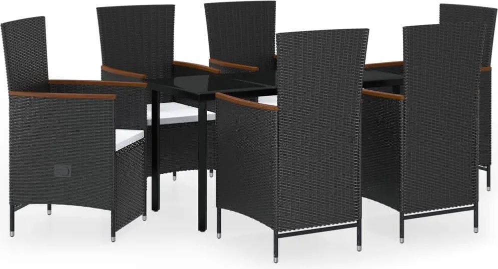 vidaXL 7 részes fekete kerti étkezőgarnitúra párnákkal