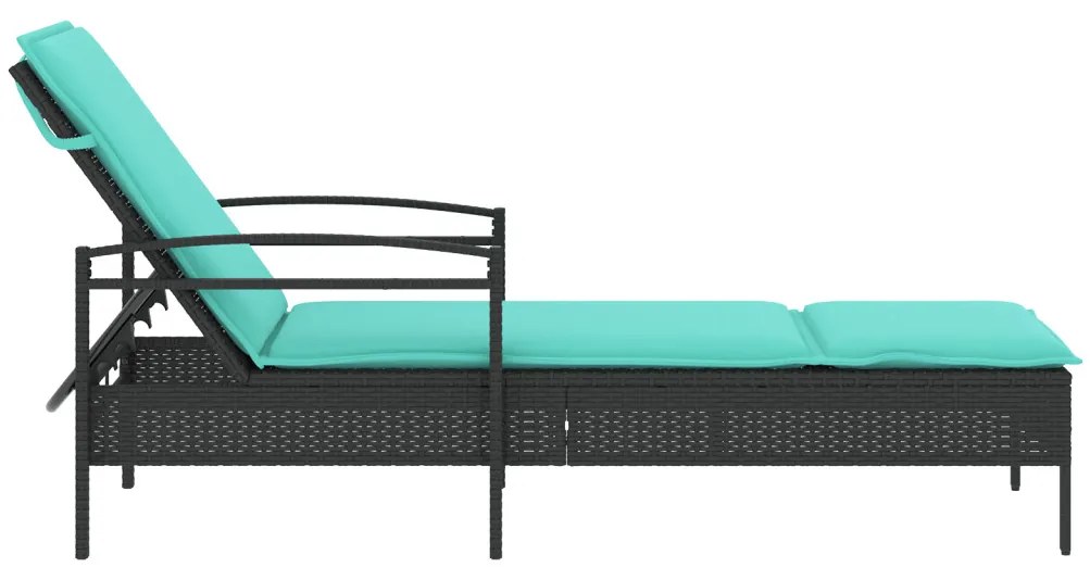 Napozóágy Párnával Fekete 63x200x81 cm Poli Rattan