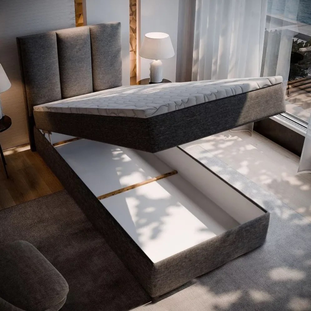 Kárpitozott boxspring ágy MERALIS 100x200 cm szürke Matrac: Bonell rugós matrac