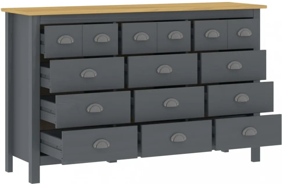 Hill range szürke tömör fenyőfa komód 130 x 37 x 80 cm