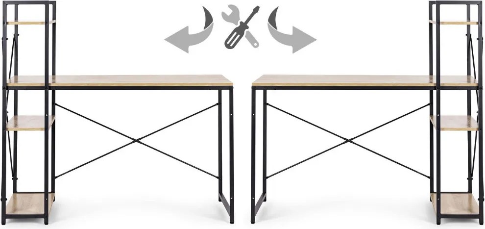 Polcos íróasztal / számítógépasztal 120×64 cm, masszív fém vázzal, fekete–aranytölgy – Intenso Home
