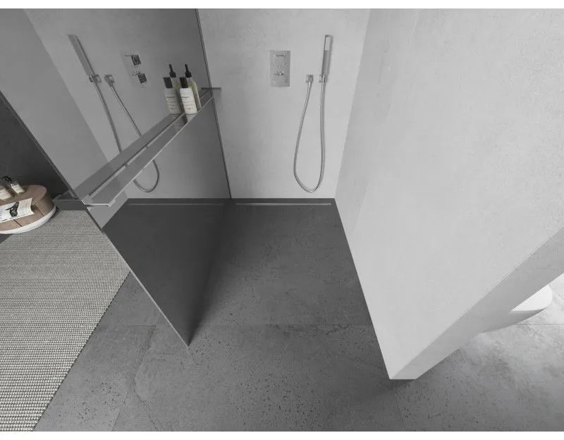 Mexen Kioto +, zuhanyparaván polccal és törülközőtartóval 80 x 200 cm, 8 mm-es üvegmintás tükör, króm profil, 800-080-121-01-50