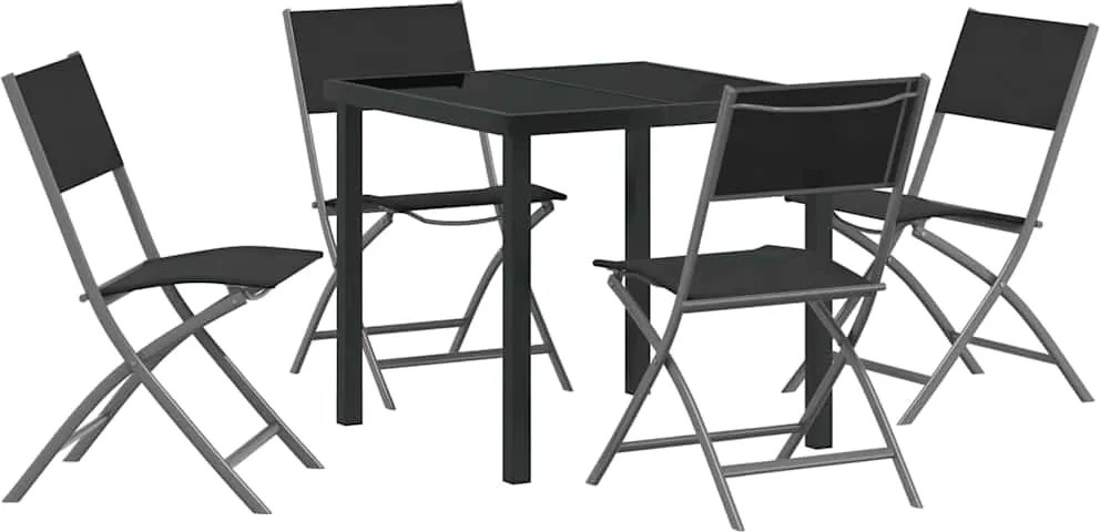 vidaXL Kert étkező szett 5 pcs Fekete Porszórt acél