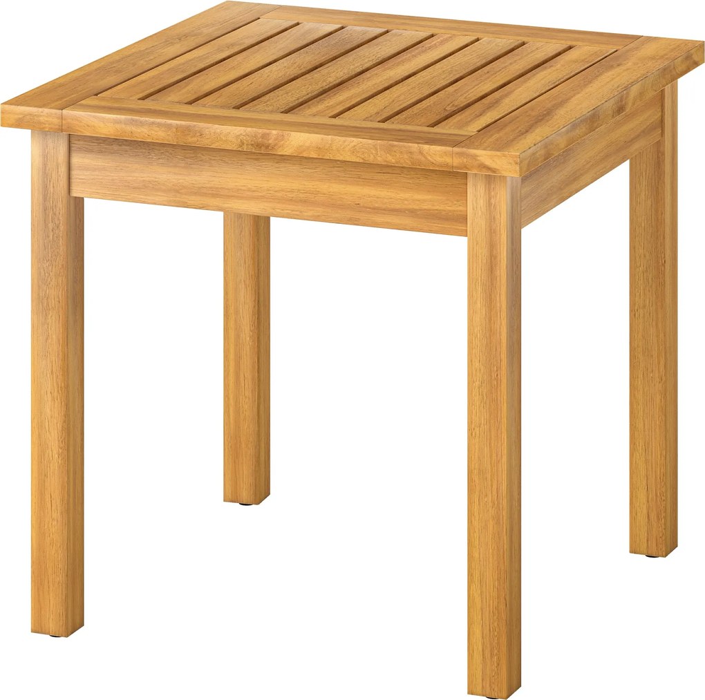 Outsunny négyzet alakú kisasztal 48 x 48 x 46 cm, időjárásálló akácfa lamellás asztallappal és állítható lábakkal, teherbírás 30 kg | Aosom