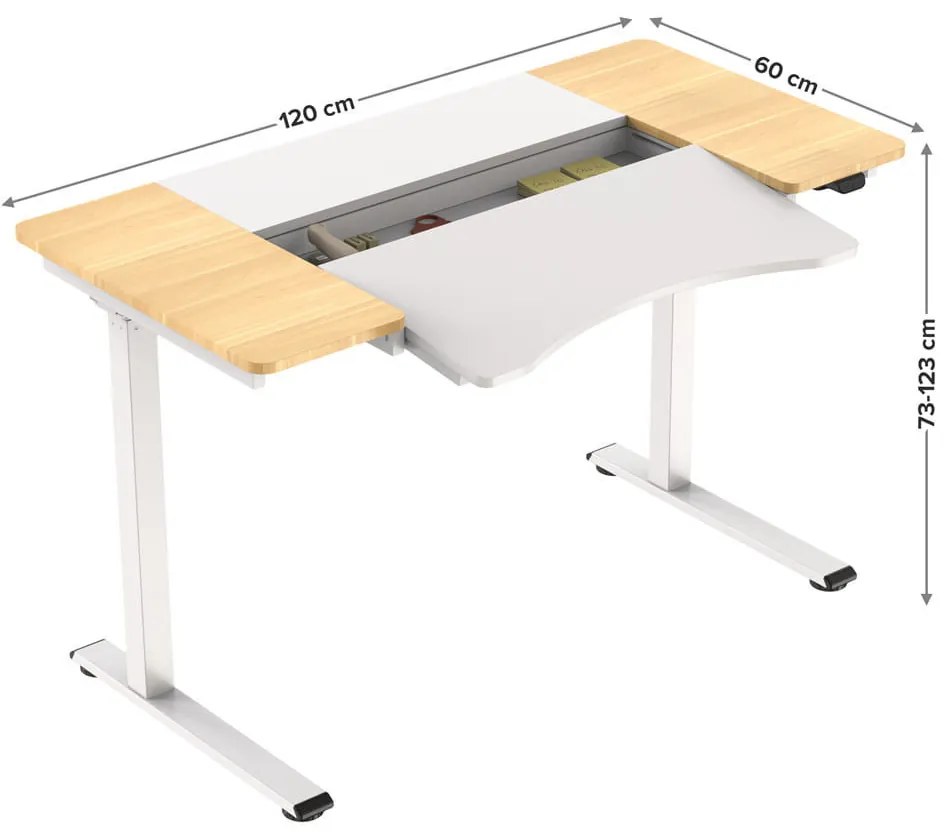 HALDEN íróasztal elektromos magasságállítással, 120x60 cm fehér-burlywood