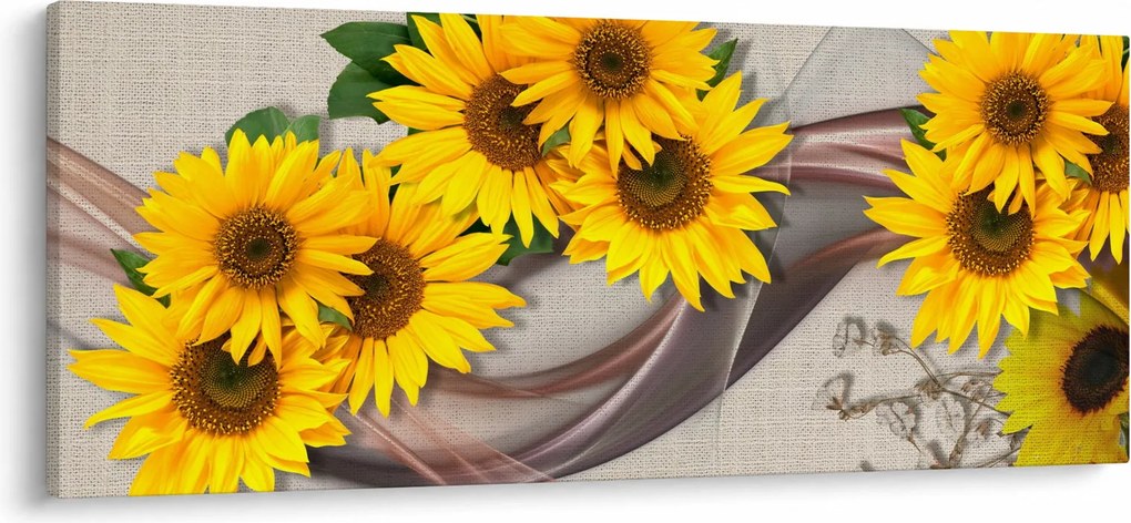 Kép - Ragyogó napraforgó virágok (120x50 cm)