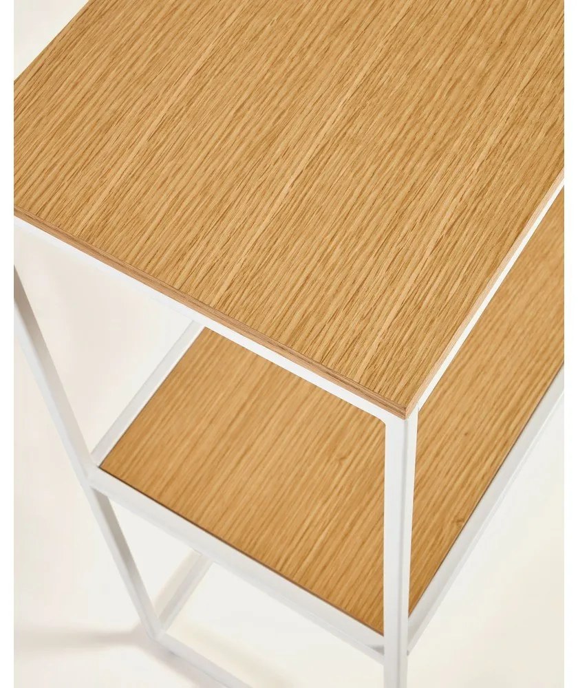 Fehér-natúr színű konzolasztal tölgyfa dekorral 30x120 cm Yoana – Kave Home