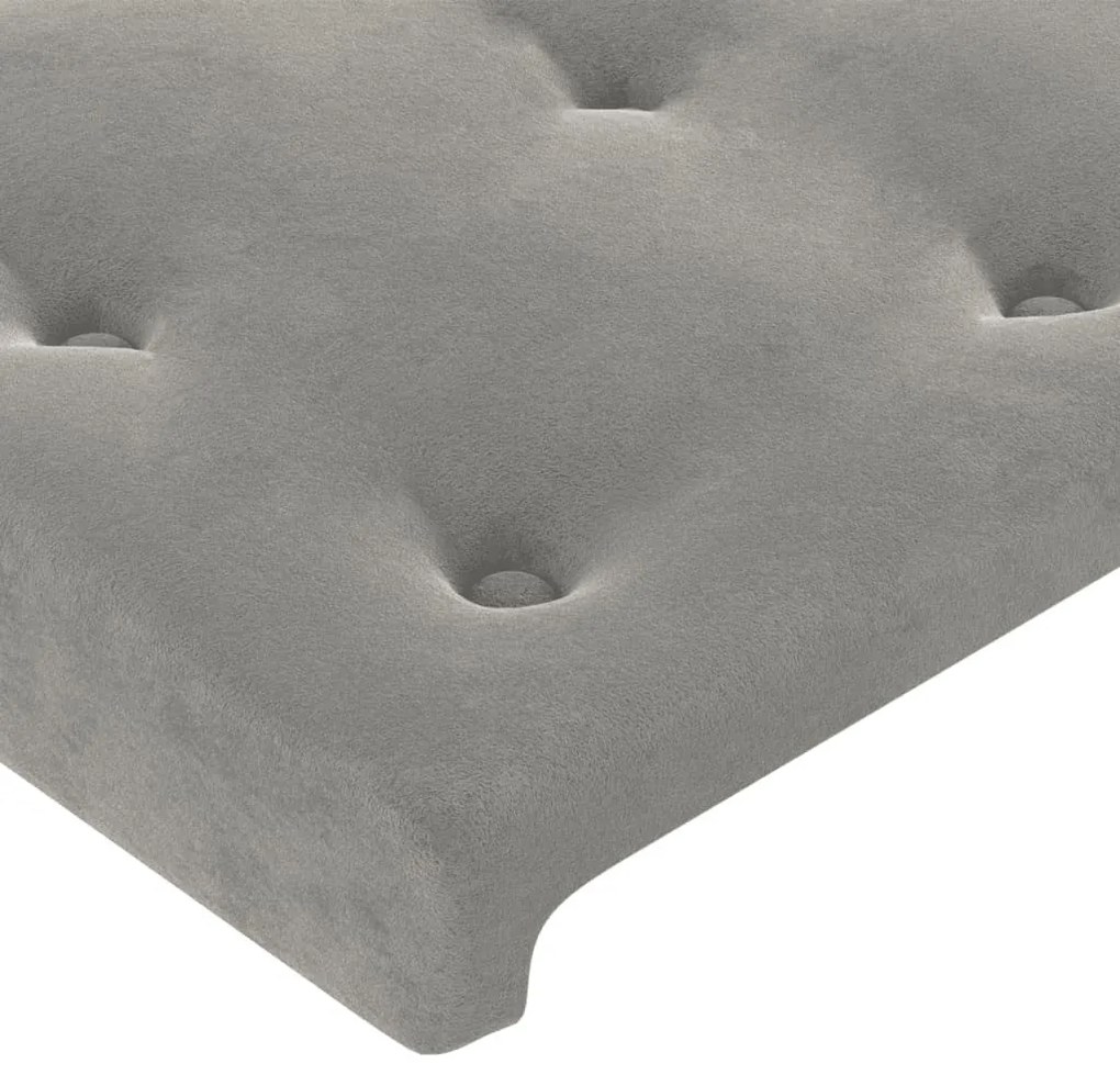 világosszürke bársony LED-es fejtámla 183x16x118/128 cm