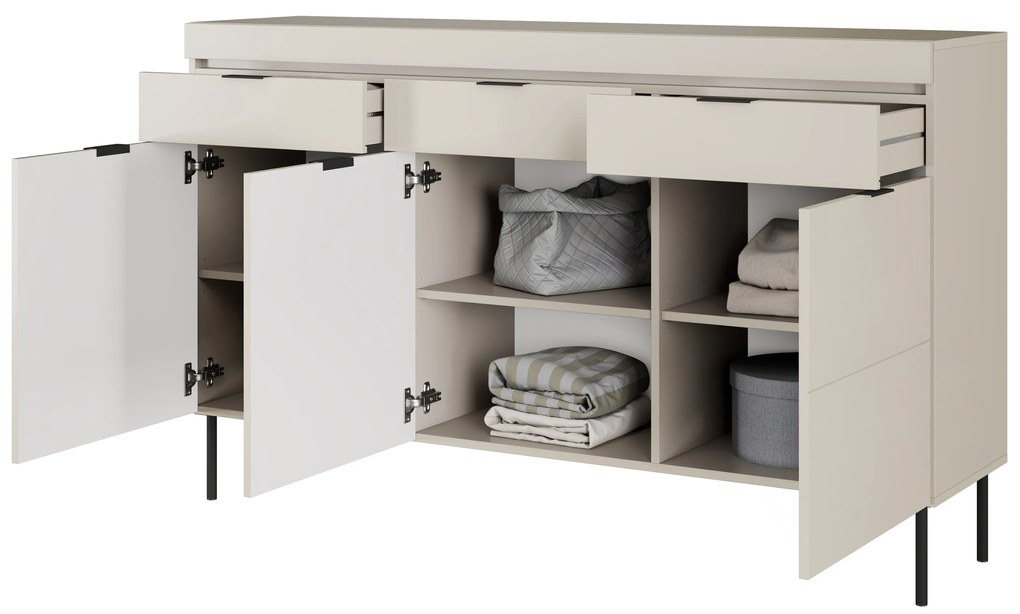 Sentia komód 157 cm, háromajtós három fiókkal - kasmír / fekete