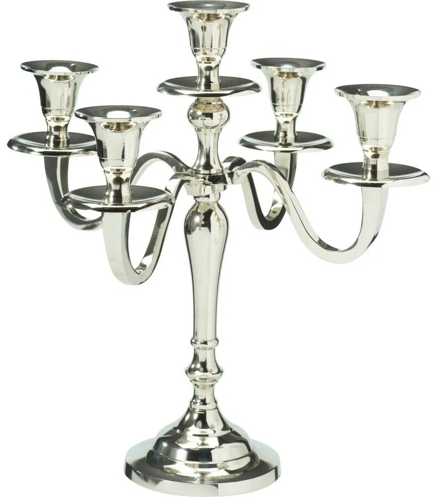 Fém gyertyatartó 5 karos 29x29x30 cm, szín: ezüst,dekoráció 1