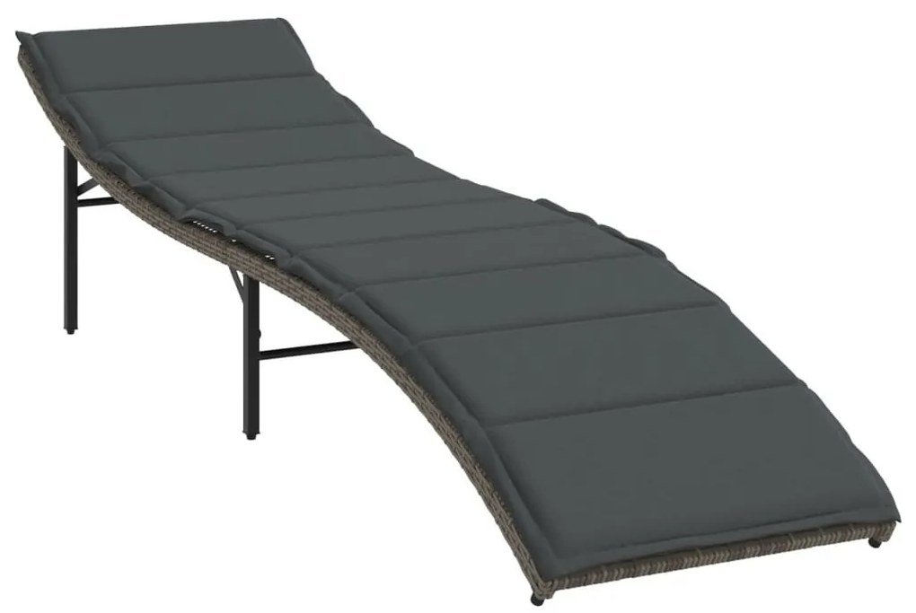 Szürke polyrattan napozóágy párnával 55x199x50 cm