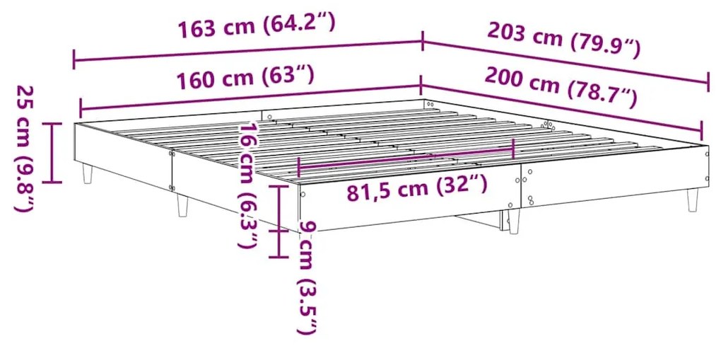 betonszürke szerelt fa ágykeret matrac nélkül 160x200 cm