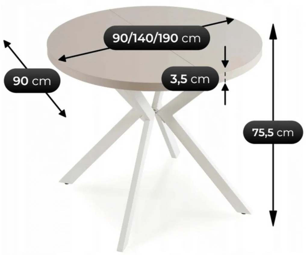 Bővíthető Étkezőasztal Kasmír/Fehér Színben. LUGO 90-190 cm