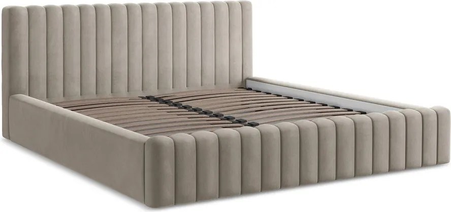 Szürkésbarna kárpitozott ágyneműtartós franciaágy ágyráccsal 180x200 cm Lemi – Makamii