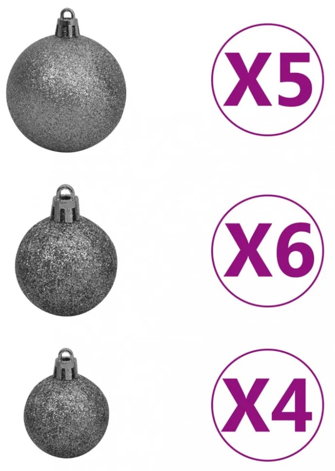 61 részes fehér-szürke karácsonyi gömbszett csúccsal + 150 LED
