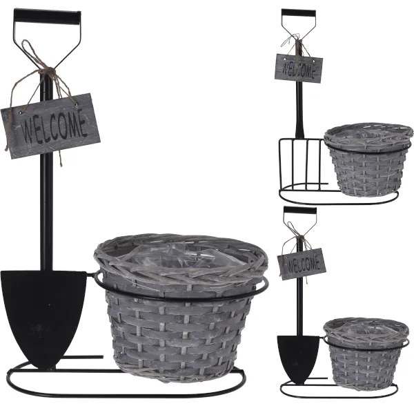 KASPÓ 21X14CM SZŐTT NATÚR ANYAG FÉM VÁZZAL 22X33X45CM 2 TÍPUS