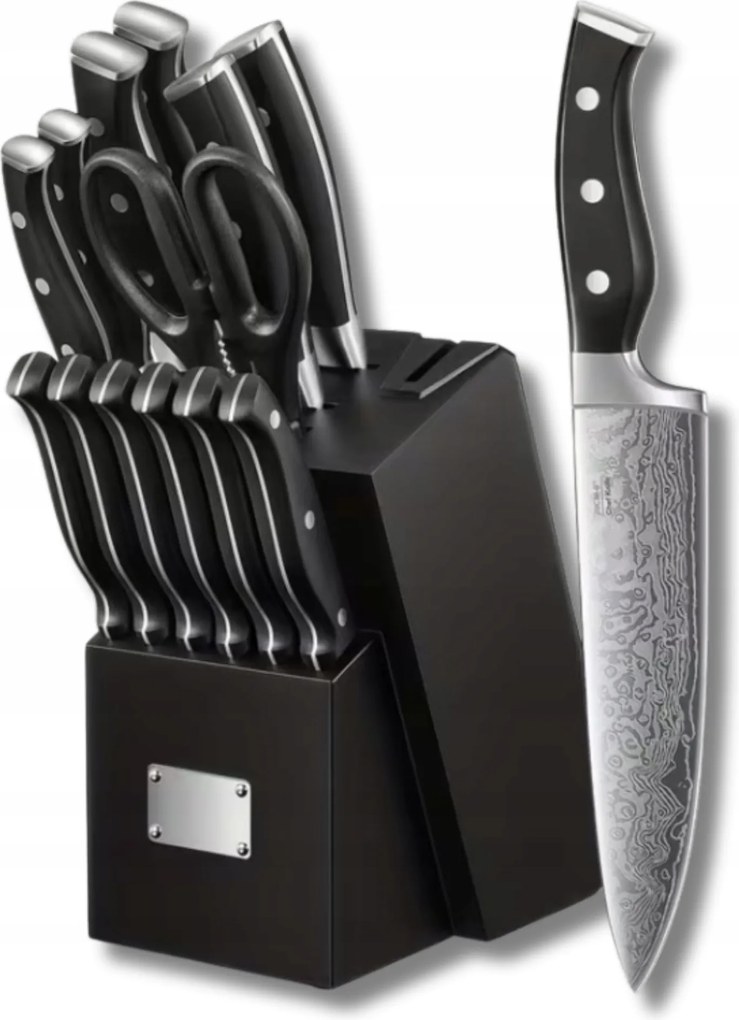 Konyhai késkészlet 14 db-os, japán stílusú, elegáns fekete blokkban