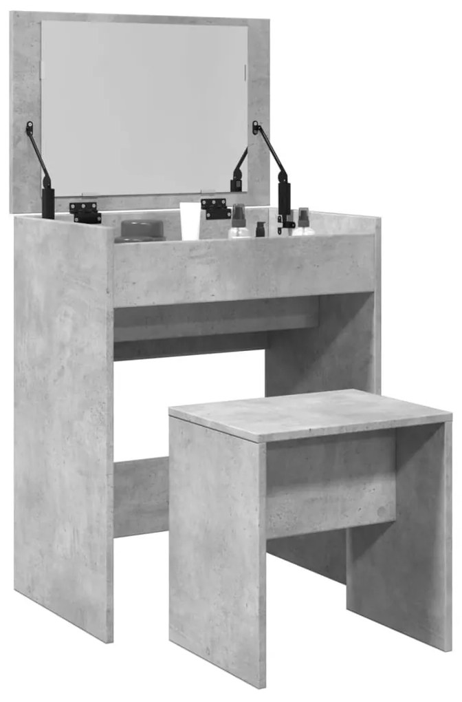 betonszürke fésülködőasztal és ülőke 60 x 40 x 113,5 cm